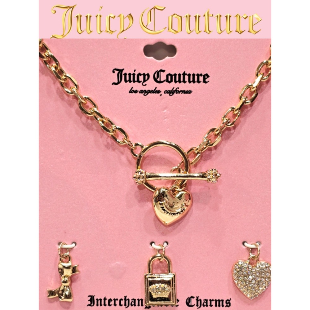 Juicy Couture Interchangeable Charms Heart &Crown Lock Necklace